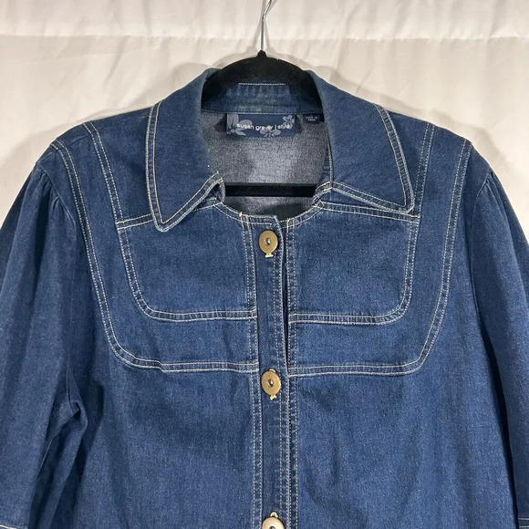 Susan Graver Denim Jacket Women's Large Dark Wash Button Up 3/4 Sleeve Cotton - Picture 2 of 8